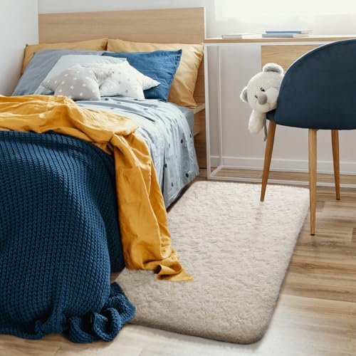Ophanie Small Ivory Entryway Throw Rugs for Bedroom, 2x4 Mini Area Rug, Affordable Non Slip Fluffy Carpet, Fuzzy Soft