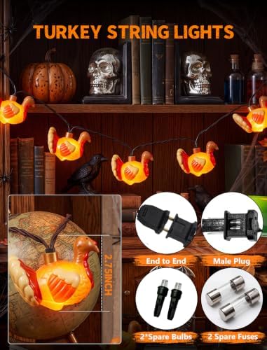 8.5FT 10 LED Outdoor Thanksgiving Turkey String Lights Plug in, Waterproof