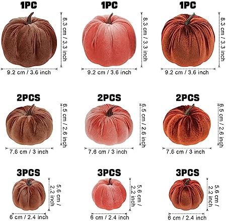 Woration 18pcs Velvet Pumpkin Decor Mix Size Fake Faux Foam Fabric Pumpkins