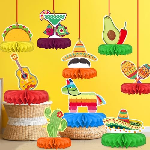 Fiesta Party Decorations - Authentic Mexican Themed Honeycomb Centerpiece for Cinco De Mayo, Taco Parties, Birthdays & Day of the Dead Celebrations