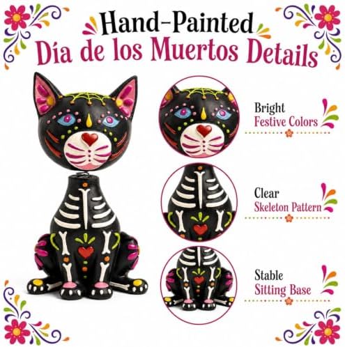 Day of The Dead Cat Figurines, Pet Ofrenda Decorations for Altar