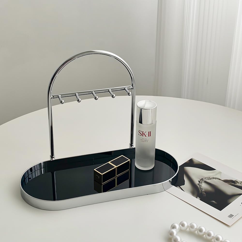 Metal Jewelry Organizer Stand & Key Holder Tray / Silver Black