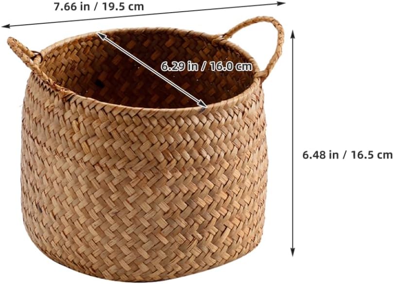 Japanese Style Woven Storage Basket Handles Handcrafted Decorative Organizer for Cosmetics Flower
