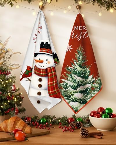 Miss Adola Christmas Microfiber Kitchen Towels Set of 2, Snowman