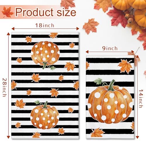 Bonsai Tree Fall Kitchen Towels, Pumpkin Fall Decor, Stripe Hand Towels