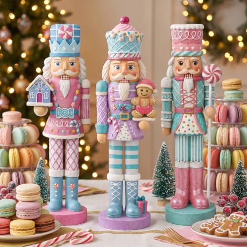 Simgoing 3 Pcs Macaron Gingerbread Nutcracker Christmas Resin Soldier Decor
