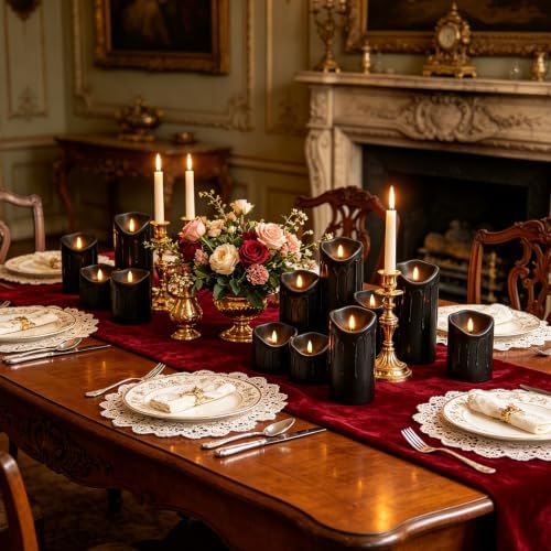 Nimiko Flameless Candles with Remote, Battery Operated Flickering Flameless Candles, LED Candles with Timer 2/4/6/8H, Realistic Drop Wax flameless Candle Set of 9 (D3 x H 3" 4" 5" 6" 7") (Black)