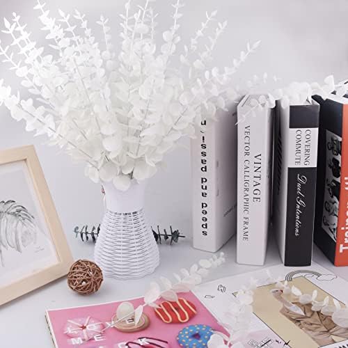 FEQO 72 Pcs White Artificial Eucalyptus Stems 15" Faux Eucalyptus Branches