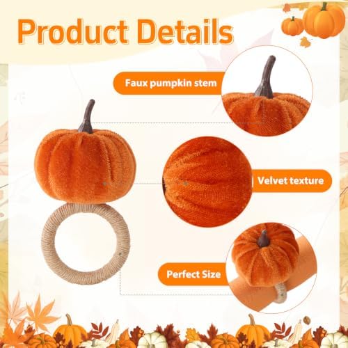 Fall Thanksgiving Pumpkin Napkin Rings Set of 12, Thanksgiving Table Decor