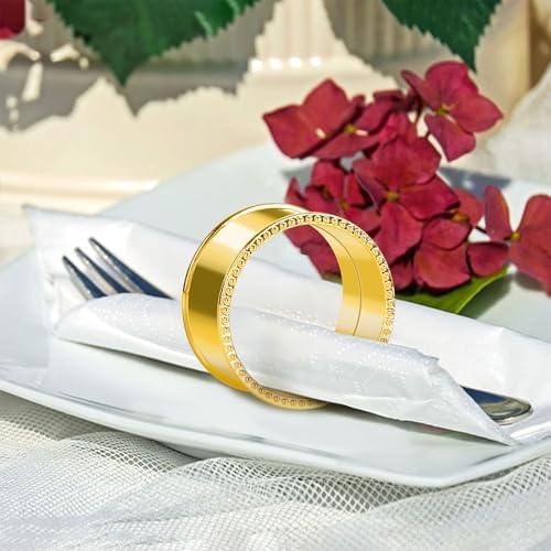 6 Pcs Stainless Steel Bead Side Napkin Rings Gold