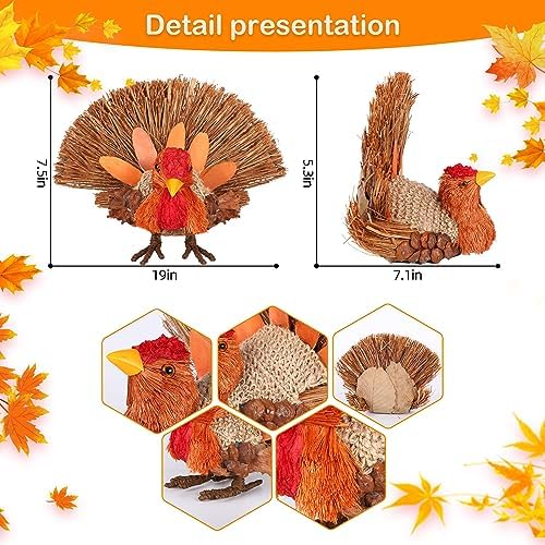 2PCS Thanksgiving Turkey Decor – Natural Material for Table Indoor Home