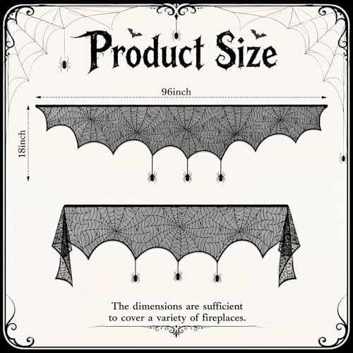18 x 96 Inch Halloween Mantel Scarf Black Lace Spider Web Decor