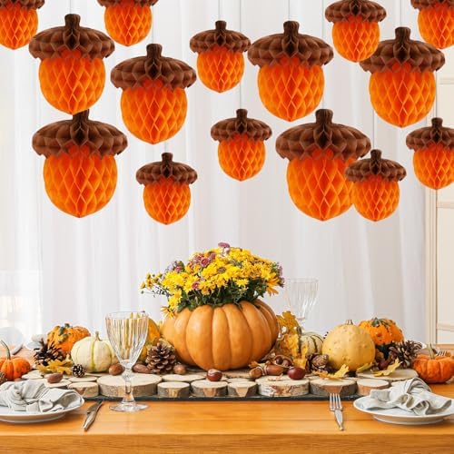 15Pcs Fall Acorn Honeycomb Decorations, Thanksgiving Decor