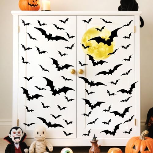 Moon Bat Window Clings Halloween Double Sided Moon Bats Window Stickers