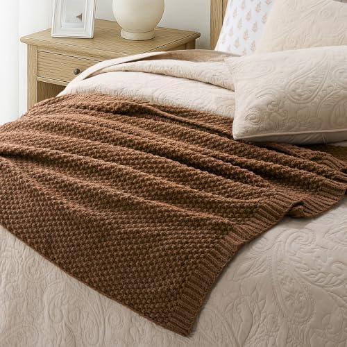 EVERGRACEHOME Chunky Chenille Knit Throw Blanket, 50 x 60, Burnt Orange