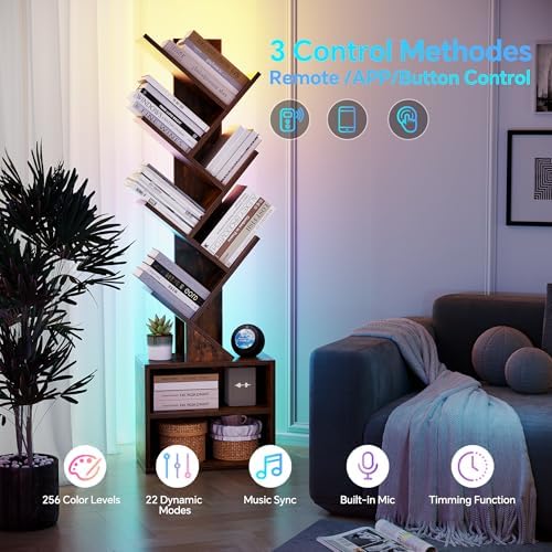 SUNMORY 6 Tier Tree Bookshelf with Lights, Bookcase with Storage Organizer