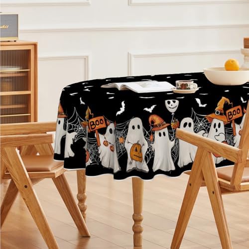 Horaldaily Halloween Tablecloth 60 x 84 Inch Oval Black Bat Ghost Spider