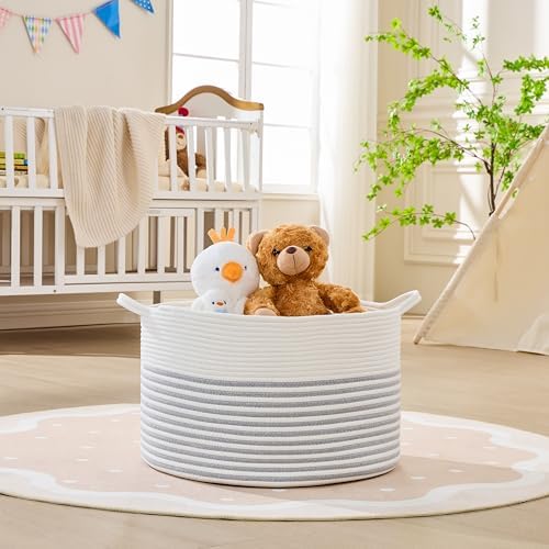 KAKAMAY Large Blanket Basket with Handles, Storage Basket for Living Room