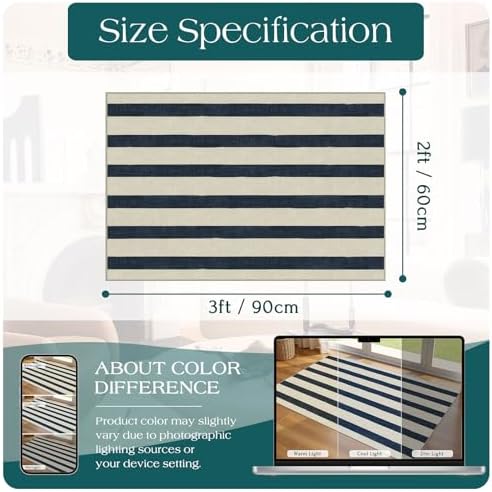 Blue and White Striped Outdoor Rug - 2x3 Non-Slip Front Door Mat