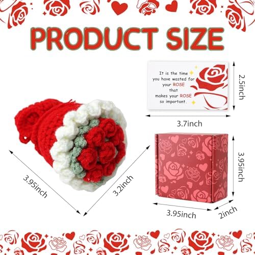 Crochet Rose Bouquet, Romantic Handmade Emotional Support Gifts with Card & Box for Couple Girlfriend Kid Friends Mom, Inspirational Crochet Flower Perfect for Mother's Day Graduation Gifts