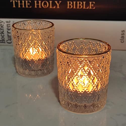 SHMILMH Clear Votive Candle Holders, Glass Tealight Candle Holders Bulk with Rim for Wedding Table Centerpiece Birthday Party Thanksgiving Decor, Set of 12