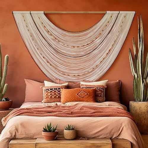Macrame Wall Hanging Boho Wall Decor Beaded Fiber Art Handmade 57"W*35"L