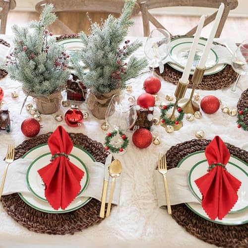 Christmas Napkin Rings Red Artificial Berry Candle Rings with Grass Mini Christmas Wreath for Banquet Table Decorations 10pcs