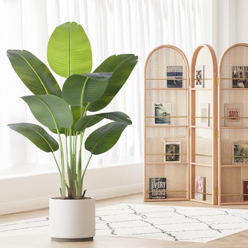 Artificial Bird of Paradise Plant 4Ft Tall Fake Tropical Palm Tree Large Fake Plants with 9 Silk Banana Leaves Faux