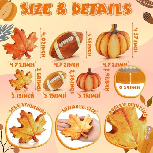 Bencailor 12 Pcs Fall Table Decor Wooden Pumpkins Maple Leaf Fall Football Tiered Tray Decor Thanksgiving Centerpiece Autumn Football Decorations for Home Kitchen Desk Office Party