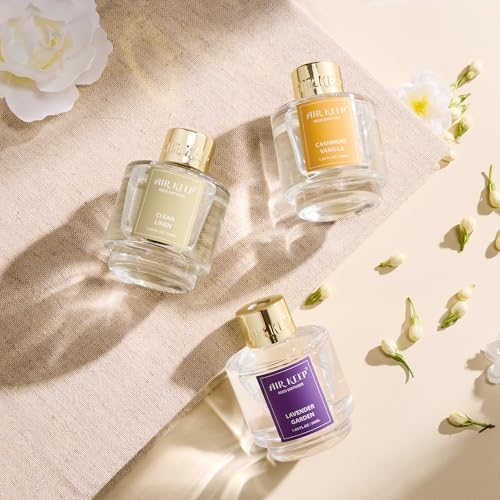 Airkeep Reed Diffuser Set of 3,Clean Linen Cashmere Vanilla Lavender Garden Oil Reed Diffusers for Bedroom Living Room