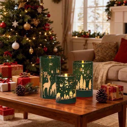 Wondise Christmas Reindeer LED Flameless Candles with Remote Timer