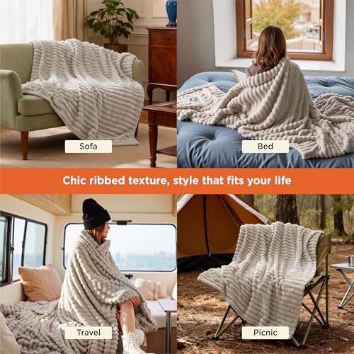 Bedsure Soft Beige Throw Blanket for Couch Decor Gifts 50"x70"