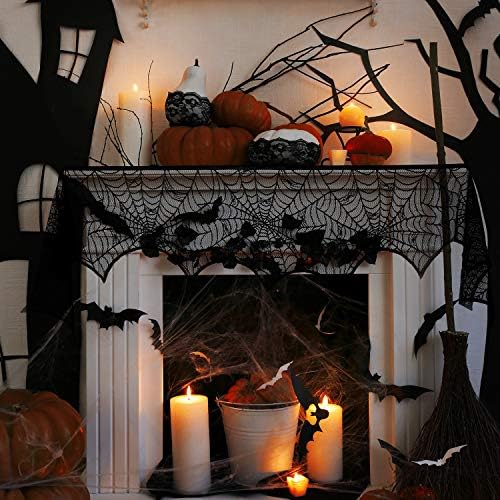 Blulu 2 Pieces Halloween Decoration Spiderweb Fireplace Mantle Scarf Cover