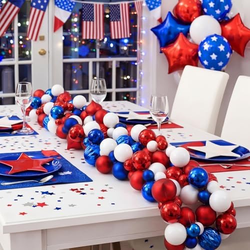 Suncalla 6ft Patriotic Red White Blue Ball Garland 4th of July Garland 250th Anniversary Glitter Red White Blue Bead Hanging Ornament Banner for Independence Day Table Wall Decoration Supplies