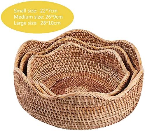 Handmade Rattan Round Fruit Basket Food Storage Bowls Kitchen Organizer Snack Serving Bowl / Small