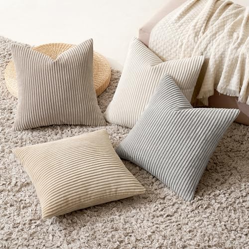 MIULEE Soft Corduroy Decorative Throw Pillow Covers Neutral Tan 18x18