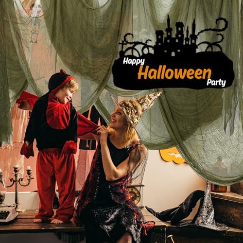 Whaline Halloween Olive Green Creepy Cloth 500 x 87 Inch Spooky Gauze Clothes Halloween Scary Decoration for Haunted Houses Party Supplies Indoor Outdoor