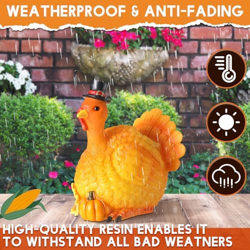 Lineshading Turkey Solar Light Figurine, Resin Thanksgiving Fall Decor, 9in