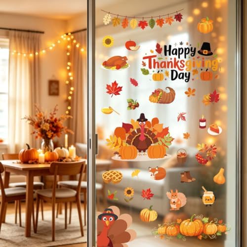 Thanksgiving Window Clings Fall Turkey Decorations for Glass 9 Sheet