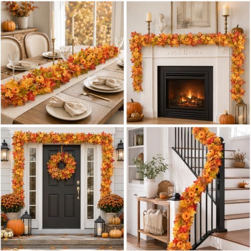 6 FT Fall Garland for Mantle, Fall Decorations for Home