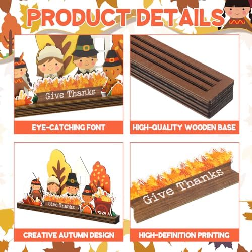 Thyle 13 Pcs Thanksgiving Wooden Tabletop Decoration Set, Give Thanks