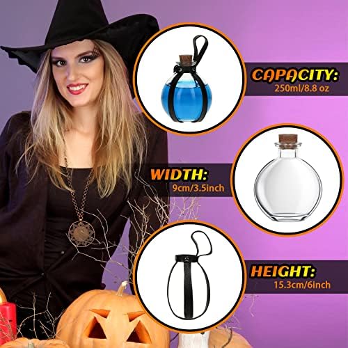 Meanplan 4 Pack Halloween Cork Potion Bottle with Cork Belt, Black, Brown