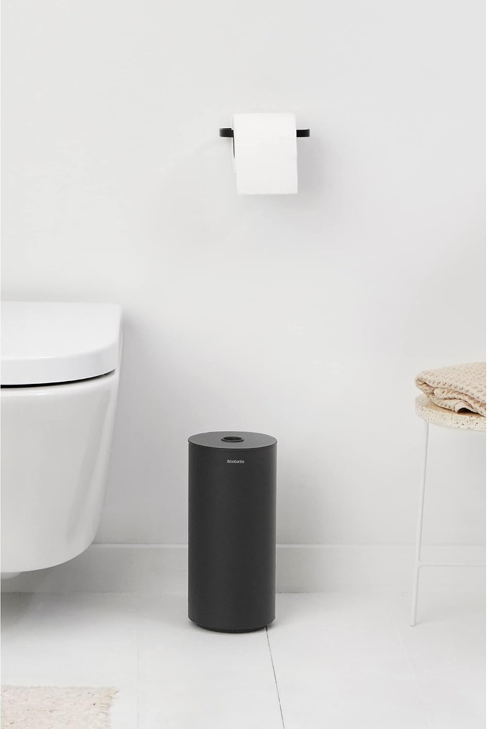 Brabantia Mindset Toilet Roll Dispenser (Mineral Infinite Gray) Anti-Rust, Discreet Bathroom Tissue Holder, 2 Spare
