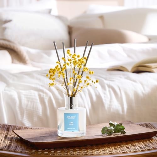 Airkeep Reed Diffuser Set,3.38 fl oz (100 ml) - Lime Basil Oil Diffusers with 8 Reed Sticks, Home Fragrance Reed