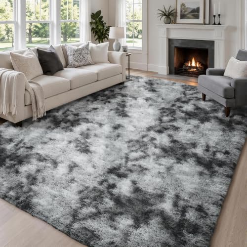 Ophanie Area Rugs for Bedroom Living Room, Color Tie-Dyed Grey, Shape Rectangular, Size 8' x 10'