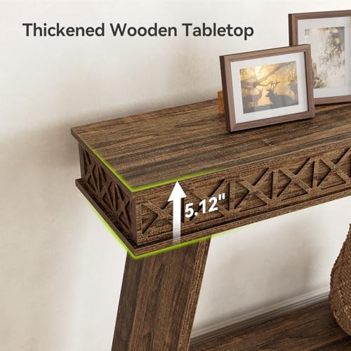 LITTLE TREE 70.87" Long Farmhouse Console Table, 2-Tier Shelf Narrow Accent Entryway Sofa Table for Living Room, Behind
