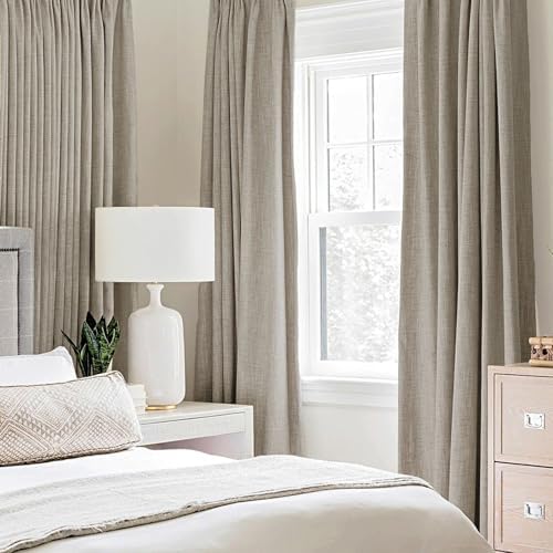 MIULEE 100% Blackout Linen Curtains for Bedroom 52x84 Inches Pebble Taupe