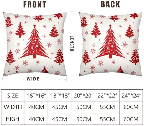 Red Christmas Throw Pillow Covers 16x16 Set of 2 Winter Xmas Tree Snowflake Outdoor Pillow Cases Merry Christmas Decorative Holiday Farmhouse Cushion Cover for Home Couch Sofa