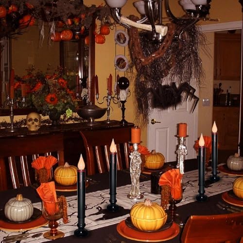 10 Pack Halloween Window Candles Lights, Battery Operated Window Candles with Timer, Flameless LED Candle with Taper Flickering Bulbs for Dining Table Halloween Decor