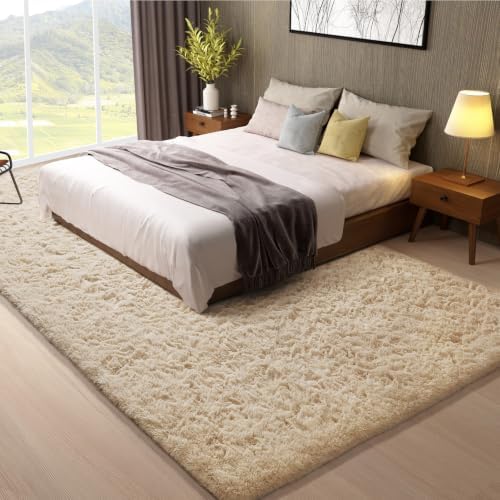 Ophanie 8x10 Beige Area Rugs for Living Room,Large Shag Bedroom Carpet,Big Indoor Thick Soft Shaggy Nursery Rug,Fluffy
